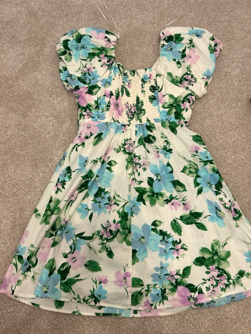 Women’s  Floral Puff-Sleeve Dress - Blue & Pink Floral